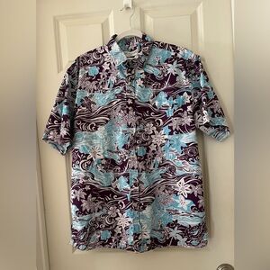 Men’s Tori Richard Button-Up Hawaiian Shirt Purple Blue floral Vacation M